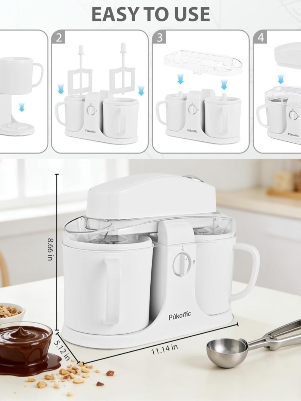 Ice Cream Maker White Dual-Cup - Picture 4 of 4